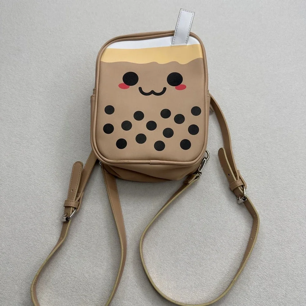 Boba‎ Tribe Mini Backpack Beige Kawaii Milk Tea Convertible Crossbody Bag